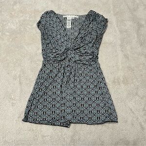 Max Studio Blue and Black Geometric Wrap Mini Dress